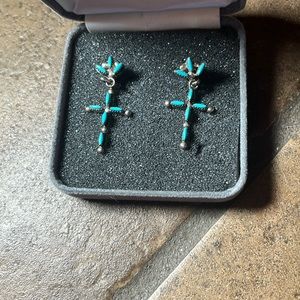 Blue silver cross earrings that are hypoallergenic